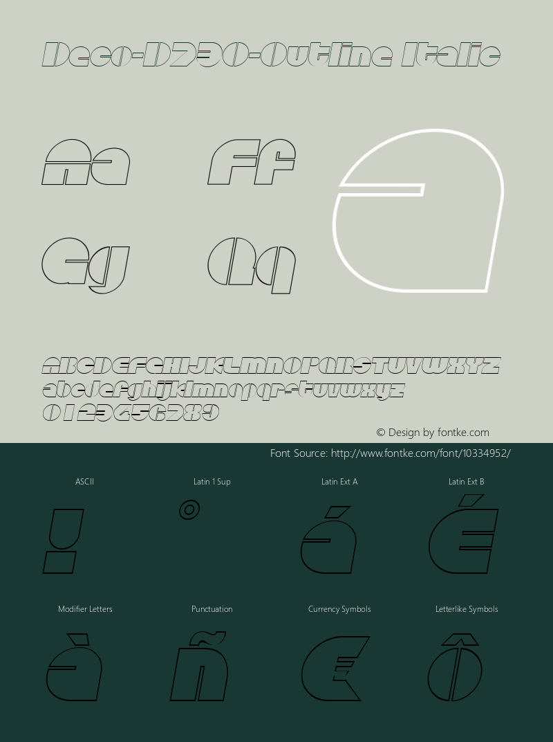 Deco-D730-Outline Italic 1.0 Sun May 16 14:33:54 1999 Font Sample