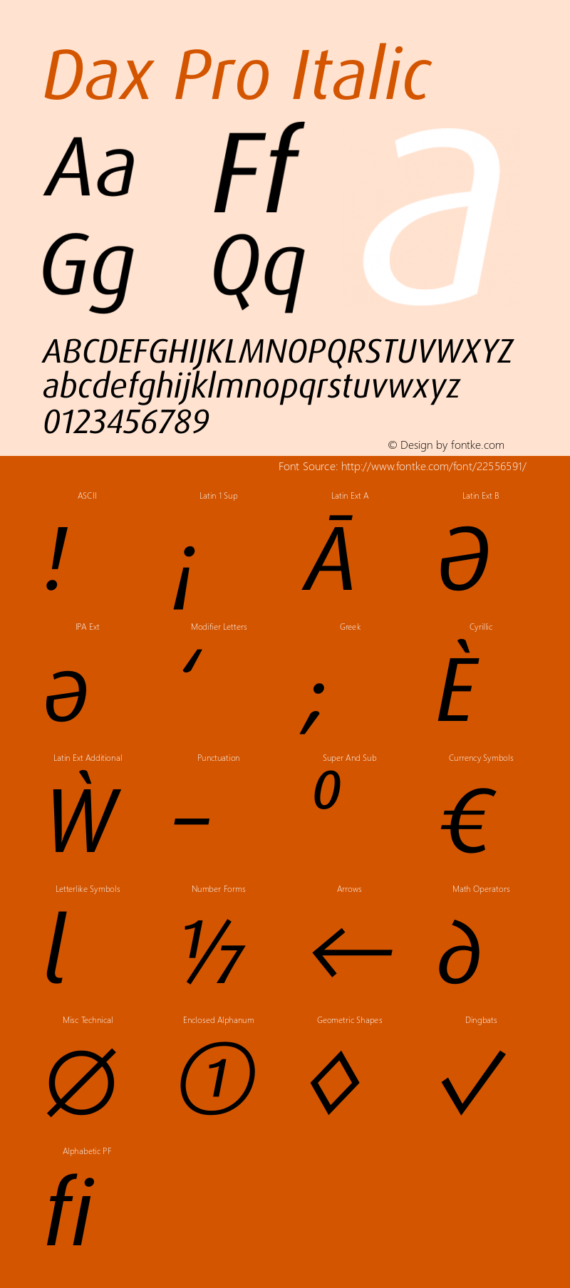 Dax Pro Italic Version 7.504 Font Sample