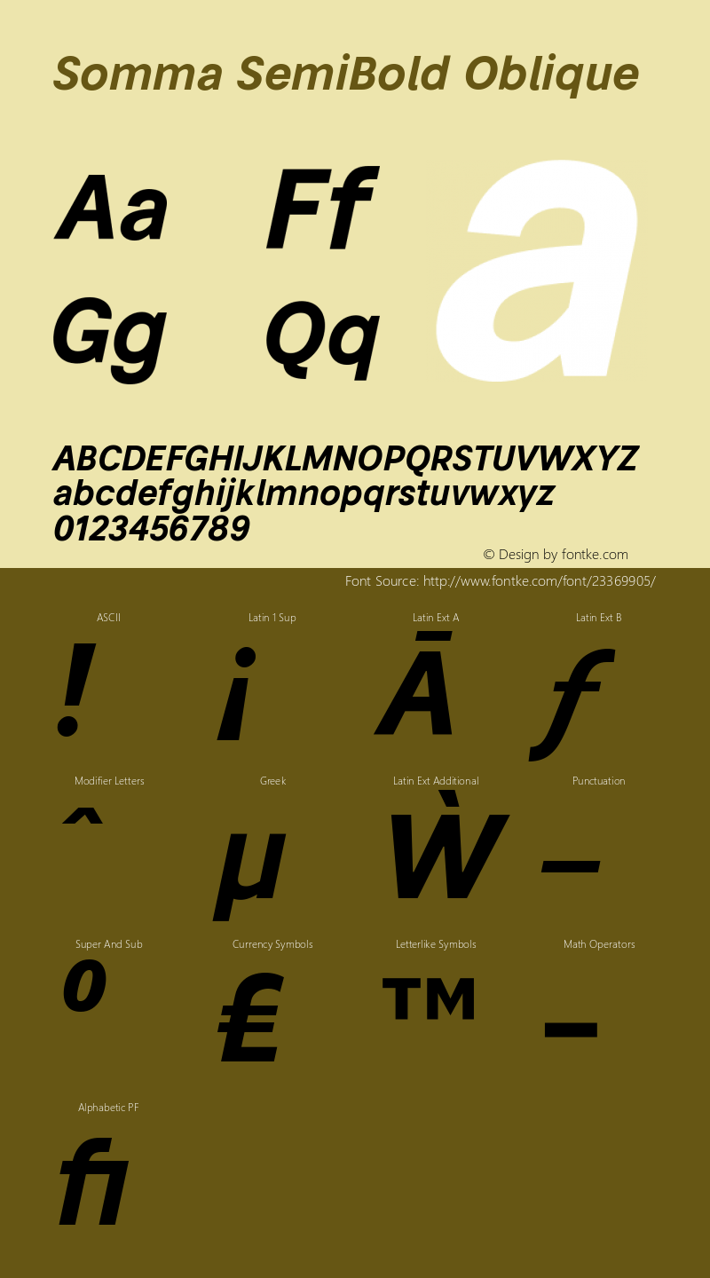 Somma SemiBold Oblique Version 1.000 Font Sample