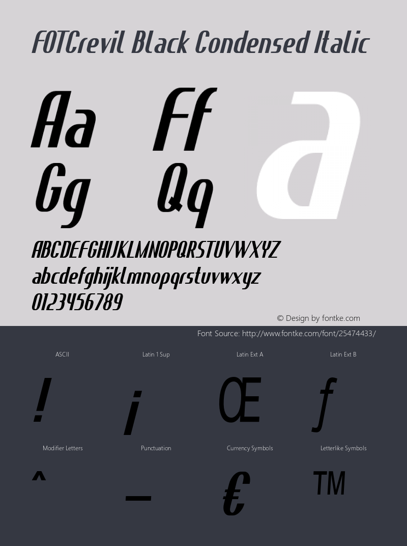 FOTCrevilBlack-CondensedItalic Version 1.000 Font Sample