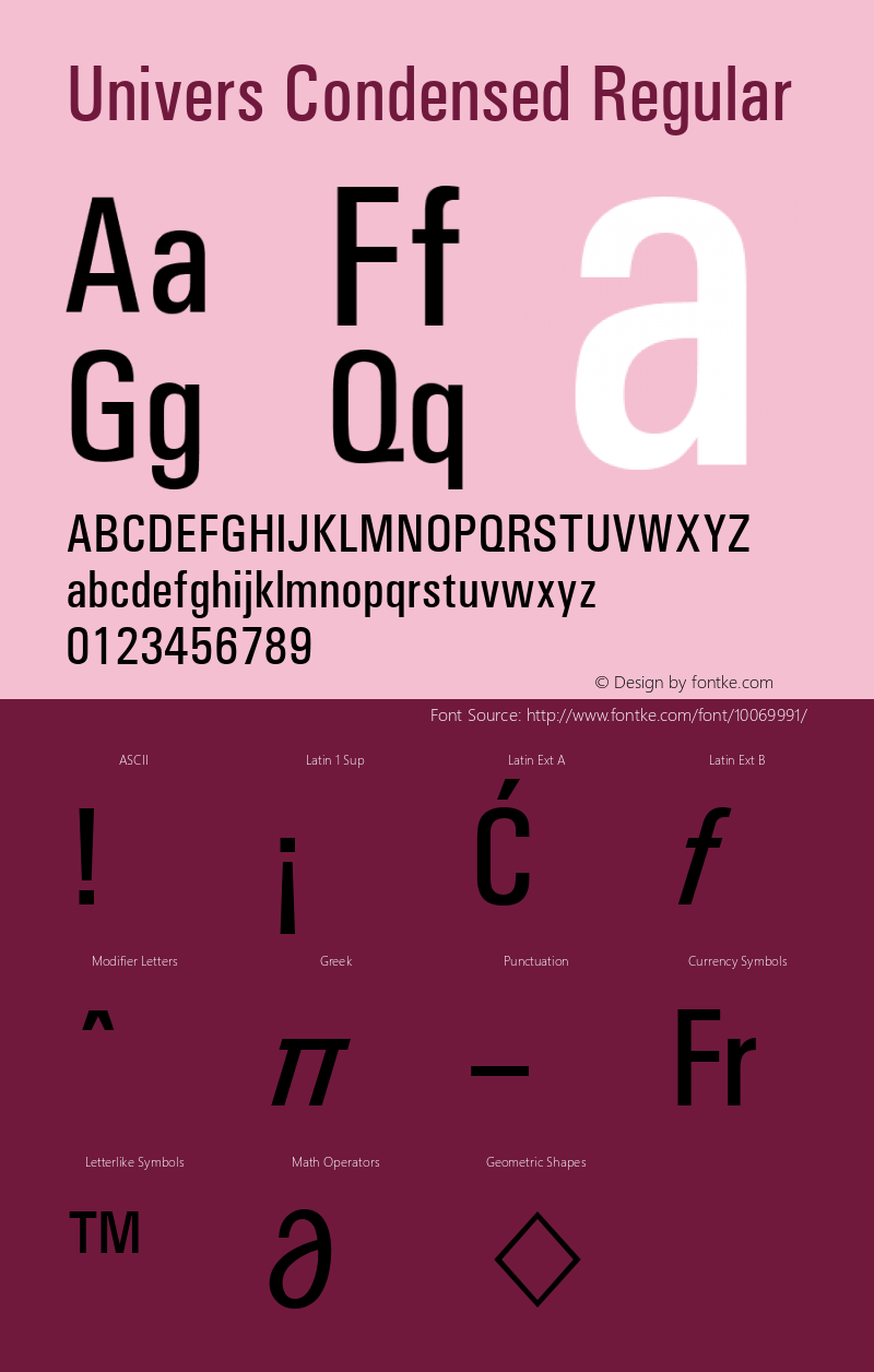 Univers Condensed Regular Version 1.00 Font Sample