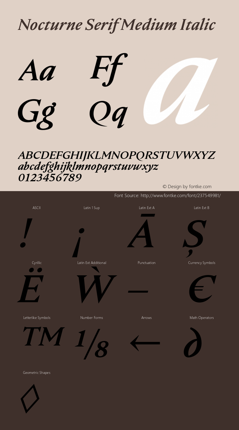 Nocturne Serif Medium Italic Version 2.000;hotconv 1.0.109;makeotfexe 2.5.65596图片样张