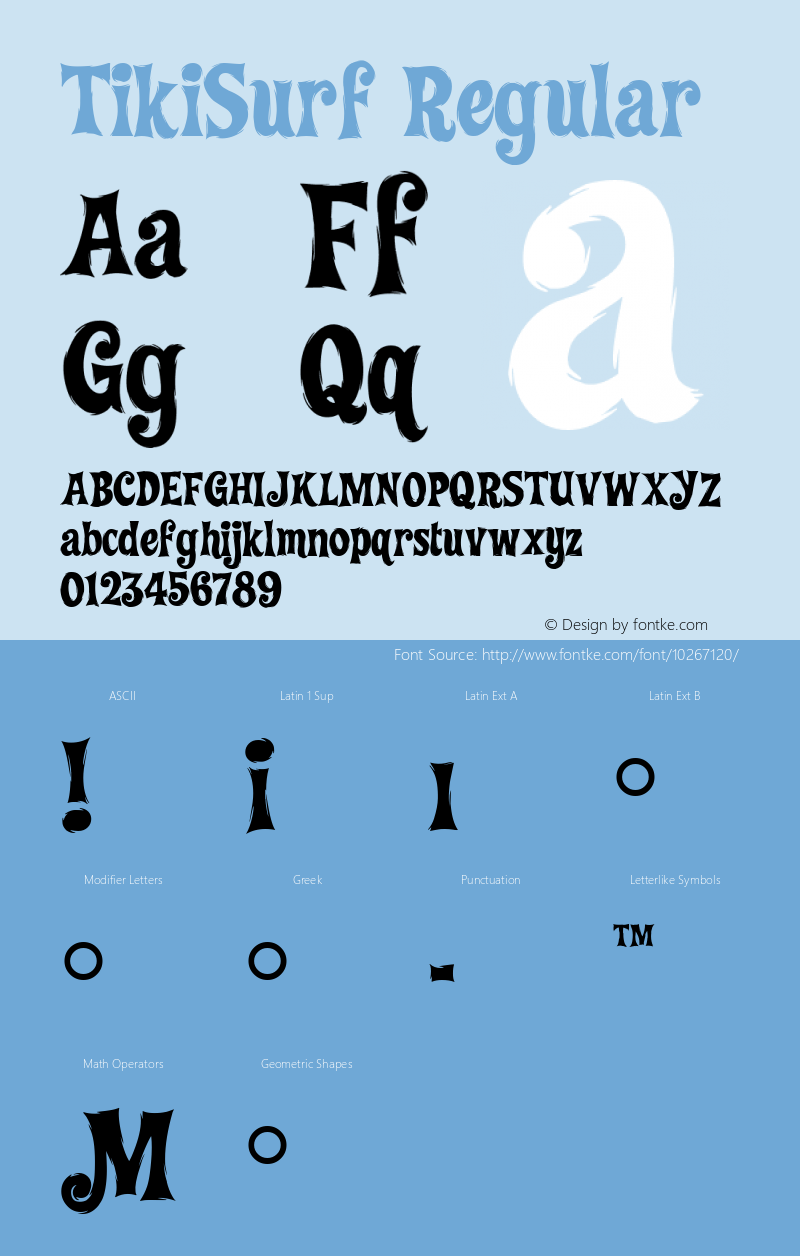 TikiSurf Regular Macromedia Fontographer 4.1.5 10/15/98 Font Sample