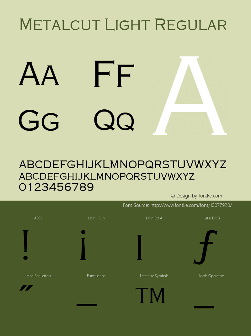 Metalcut Light Regular Rev. 002.001 Font Sample