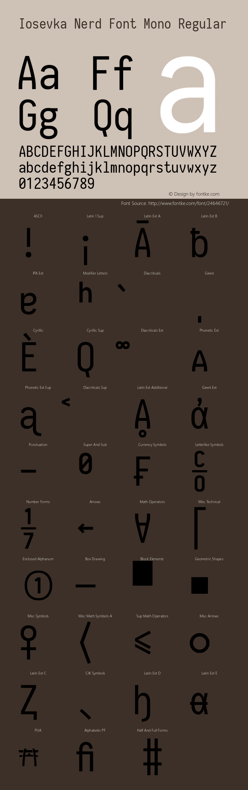 Iosevka Nerd Font Complete Mono 1.8.4; ttfautohint (v1.5) Font Sample