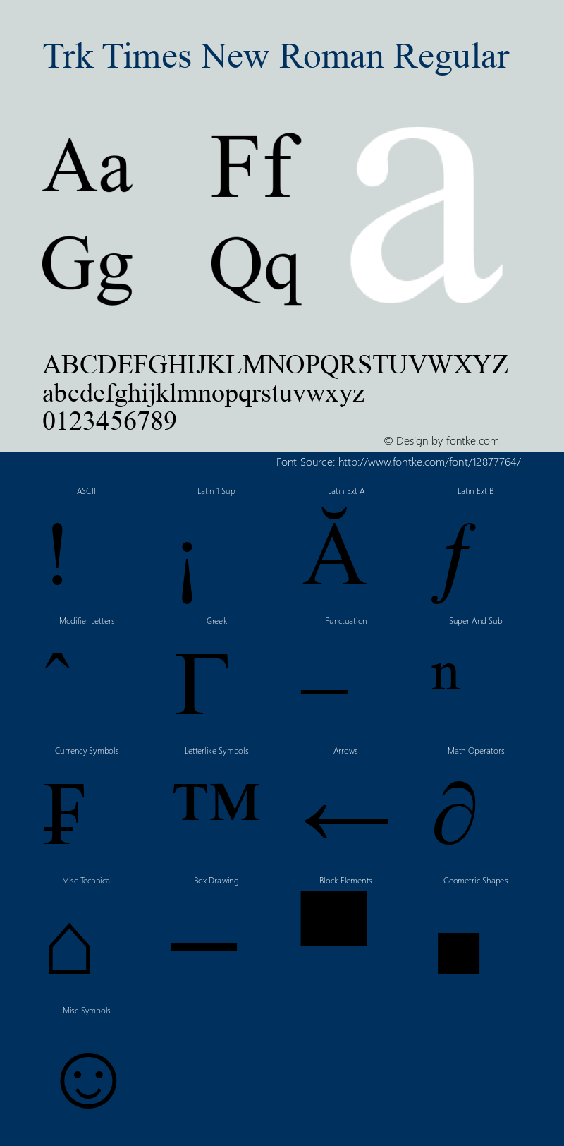 Trk Times New Roman Regular MS core font:V1.00 Font Sample