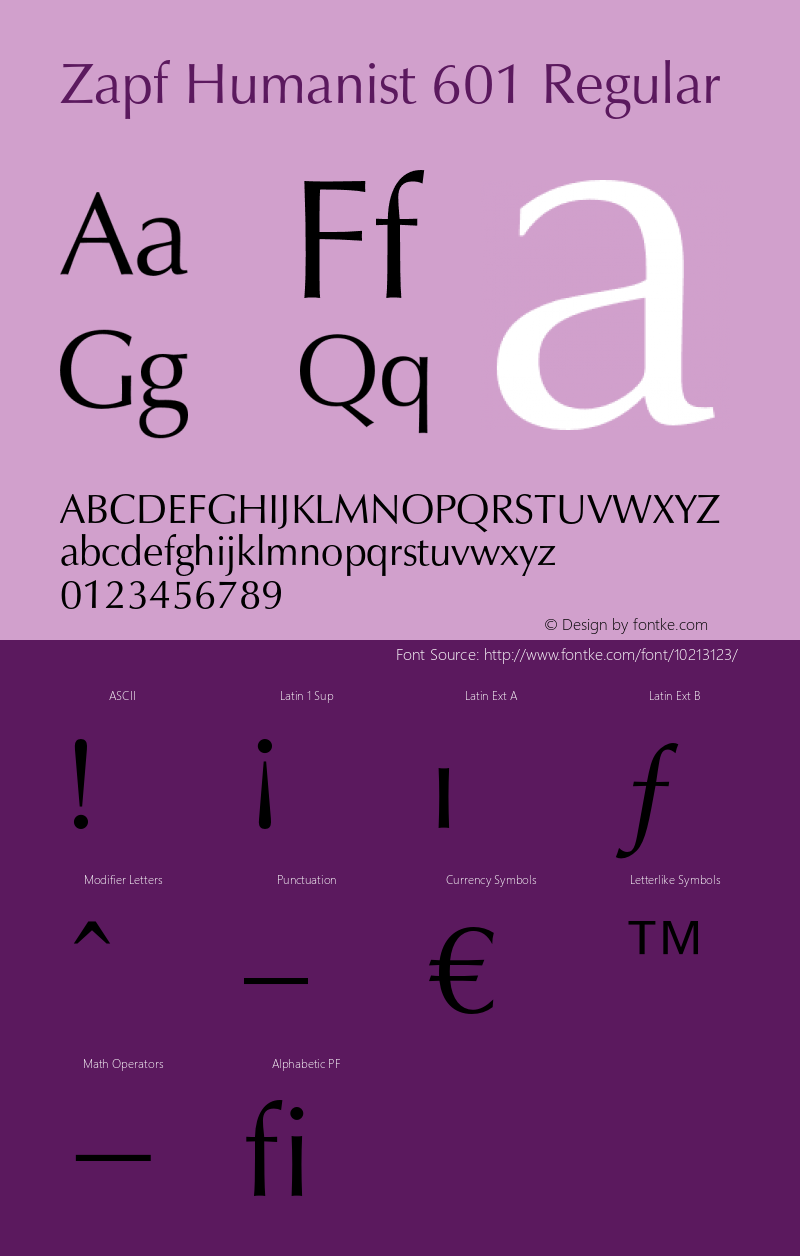 Zapf Humanist 601 Regular 003.001 Font Sample