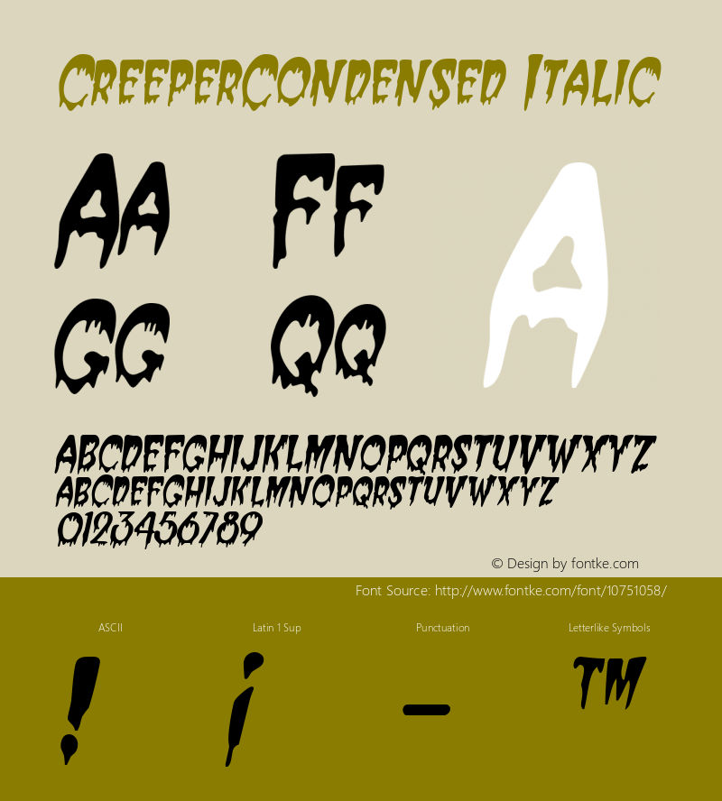 CreeperCondensed Italic Rev. 003.000 Font Sample