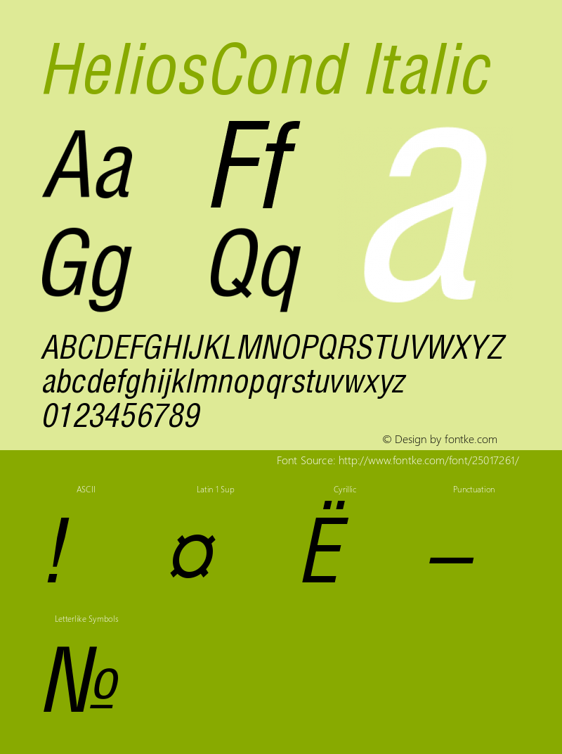 HeliosCond Italic Version 001.001 Font Sample