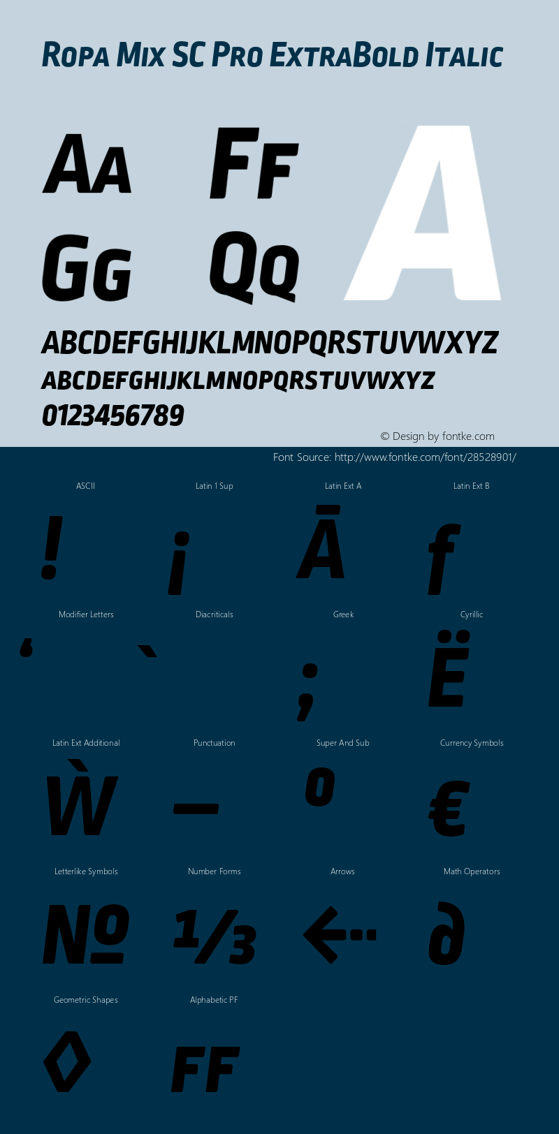 RopaMixSCPro-ExtraBoldItalic Version 1.001; build 0005 Font Sample