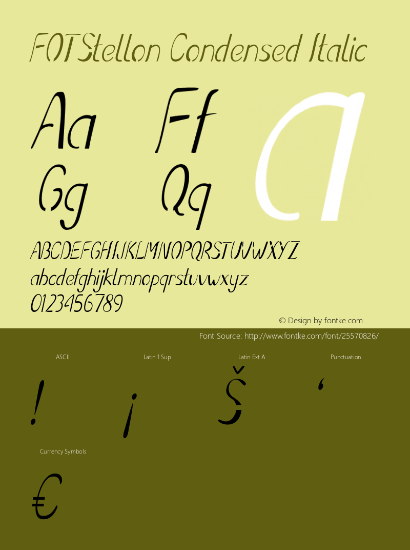 FOTStellon-CondensedItalic Version 1.000 Font Sample