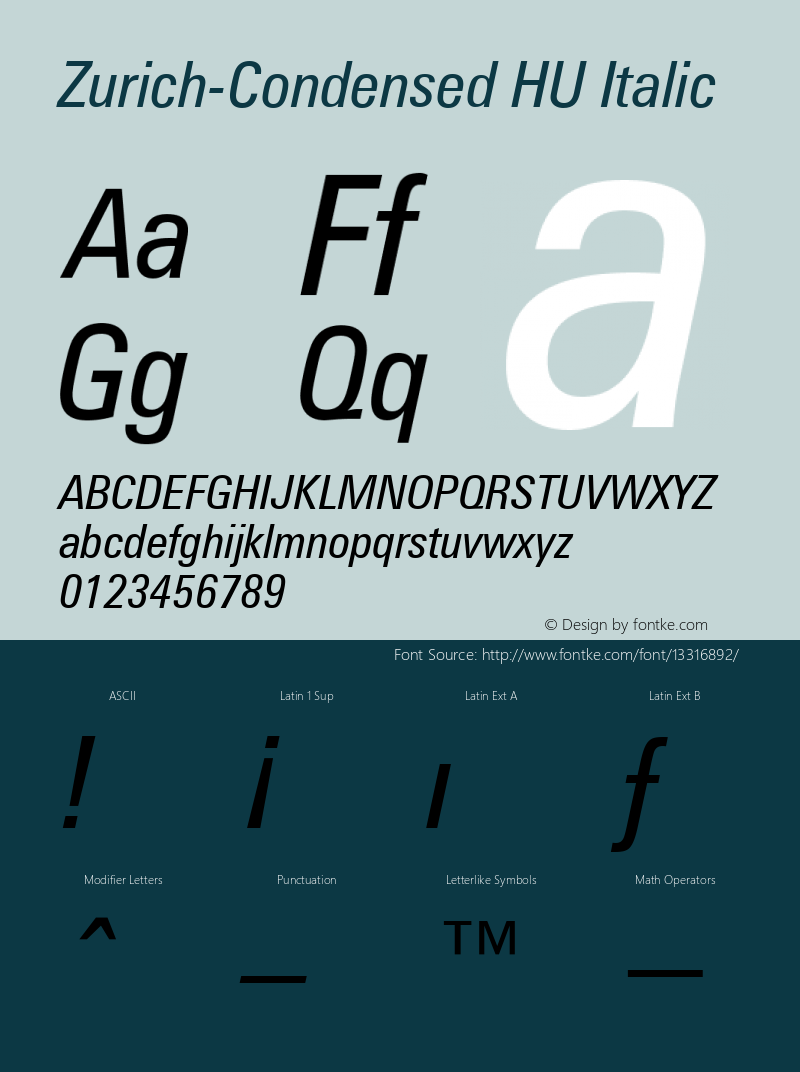 Zurich-Condensed HU Italic 1.000 Font Sample