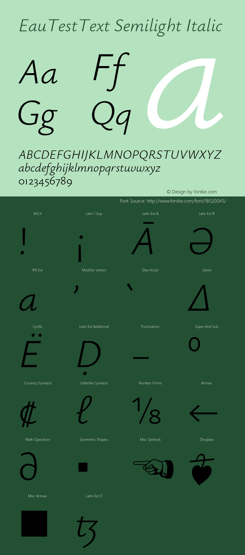 EauTestText Semilight Italic Version 0.001 Font Sample