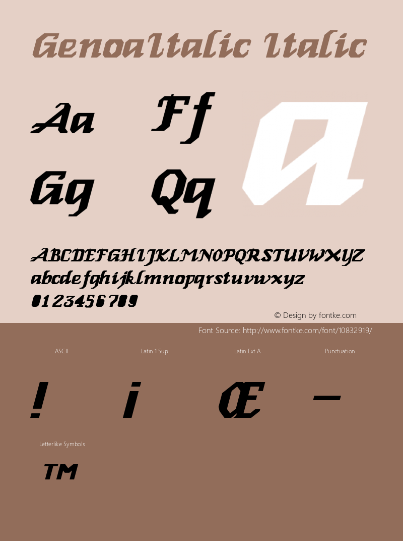 GenoaItalic Italic Version 001.001 Font Sample