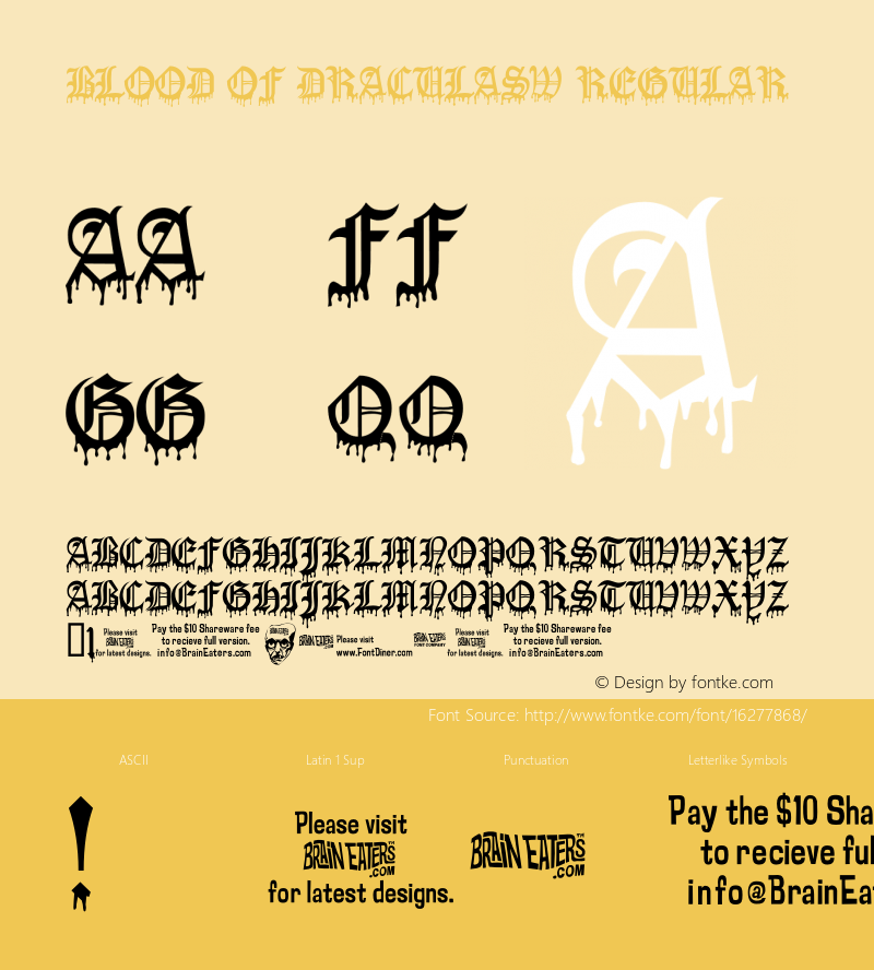 Blood Of DraculaSW Regular Macromedia Fontographer 4.1.5 10/2/01 Font Sample