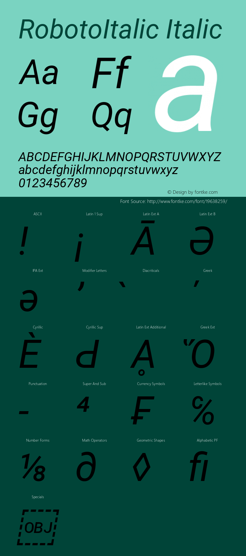 Roboto Italic Version 2.001101; 2014 Font Sample