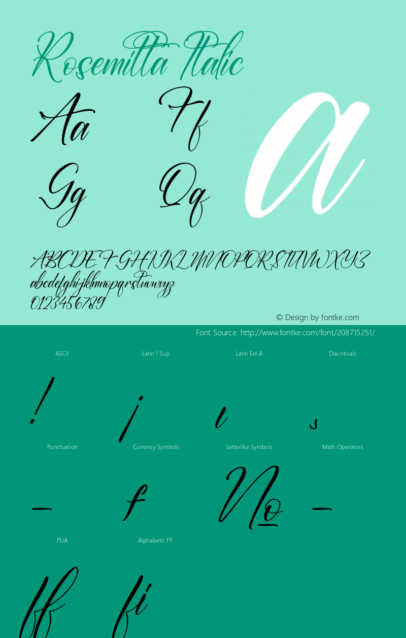 Rosemitta Italic Version 1.00;January 15, 2022;FontCreator 13.0.0.2683 64-bit图片样张