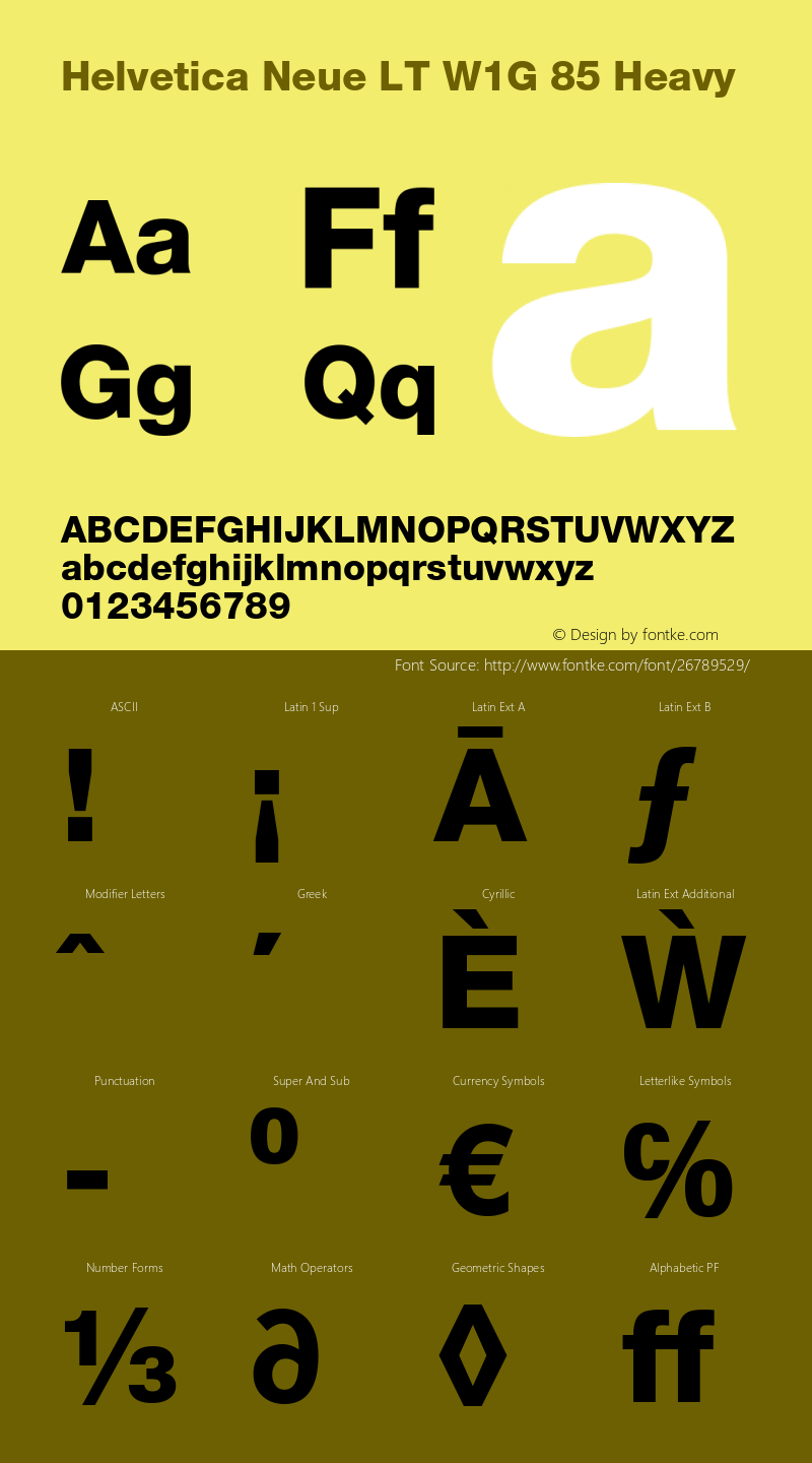 Helvetica Neue LT W1G 85 Heavy Version 4.00 Build 1000 Font Sample
