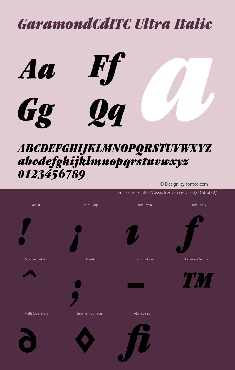 GaramondCdITC Ultra Italic Version 001.000 Font Sample