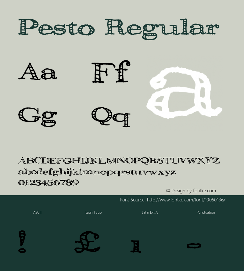 Pesto Regular Macromedia Fontographer 4.1.5 9/6/97 Font Sample