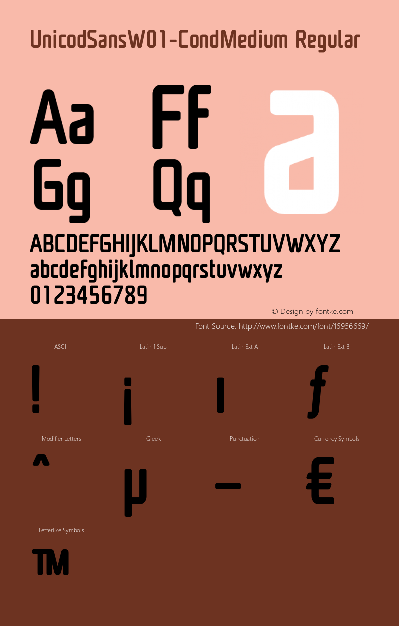 UnicodSansW01-CondMedium Regular Version 1.00 Font Sample