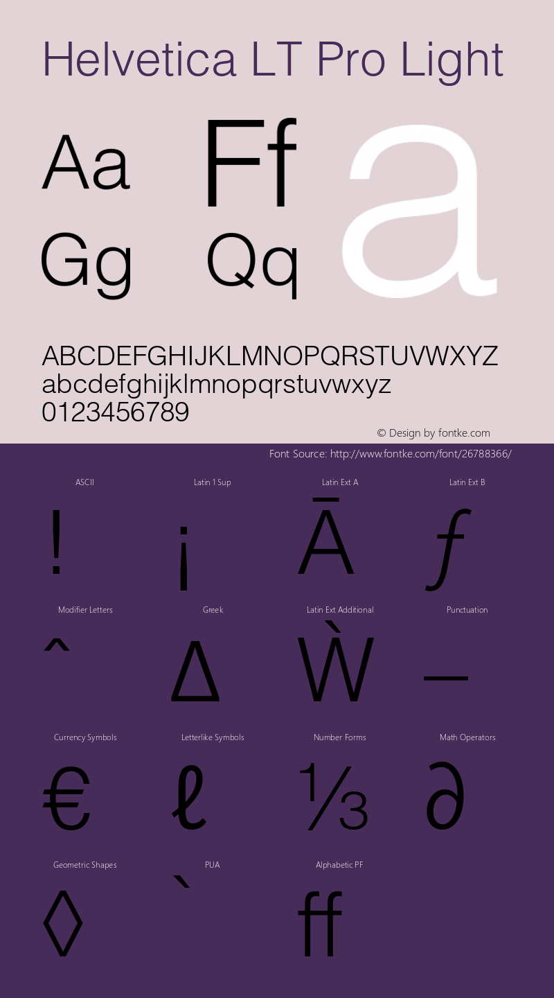 Helvetica LT Pro Light Version 1.00 Build 1000 Font Sample