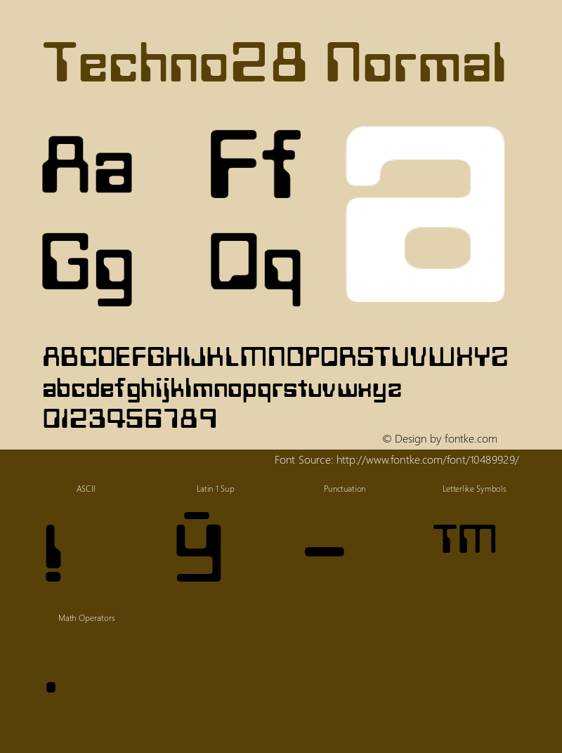 Techno28 Normal 1.0 Thu Sep 01 16:23:05 1994 Font Sample