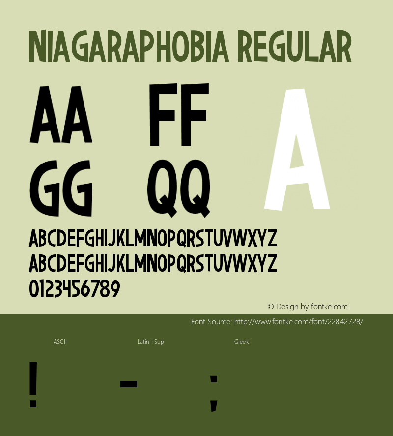 Niagaraphobia Version 1.00 May 11, 2016, initial release Font Sample