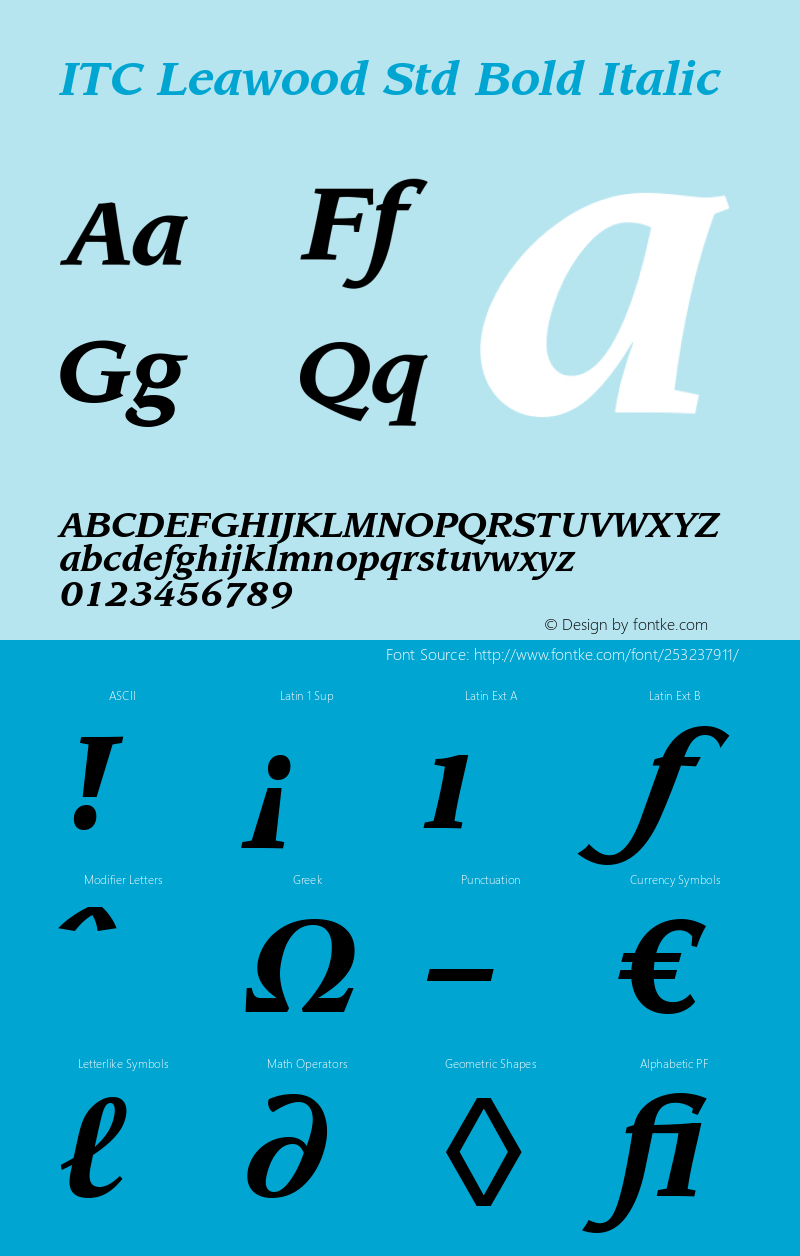 ITC Leawood Std Medium Bold Italic Version 3.00 Build 1000图片样张