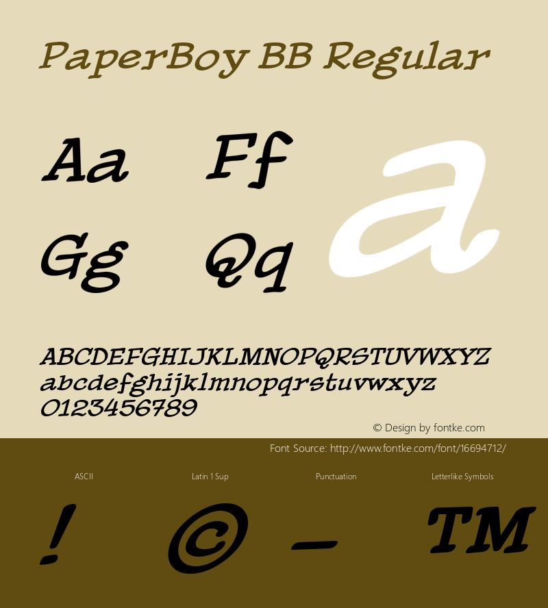 PaperBoy BB Regular Version 4.10 Font Sample