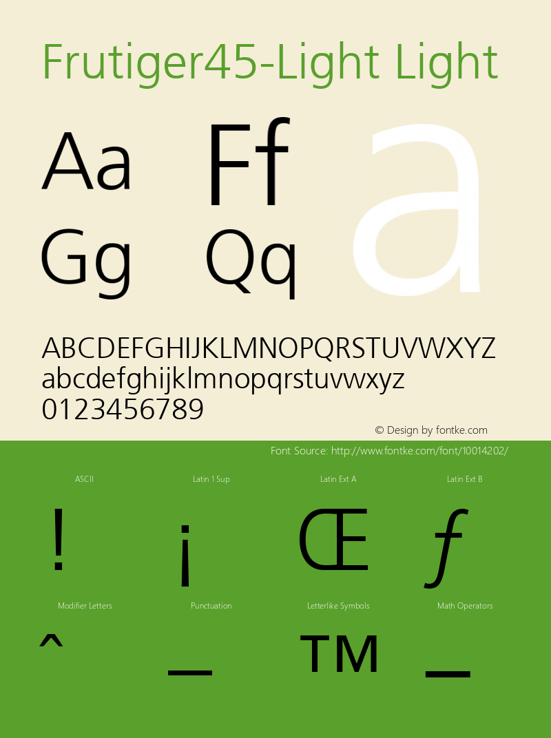 Frutiger45-Light Light Version 1.00 Font Sample