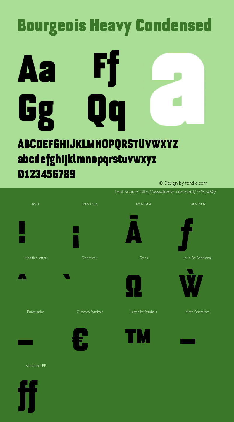 Bourgeois Heavy Condensed Version 1.105;PS 001.105;hotconv 1.0.88;makeotf.lib2.5.64775 Font Sample