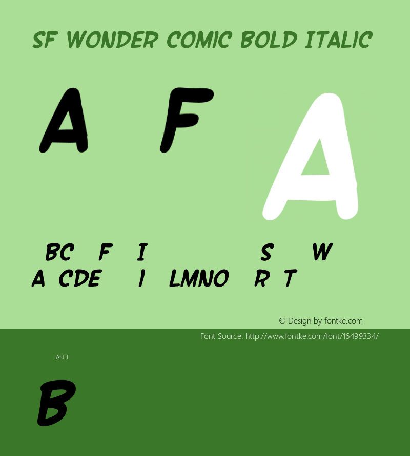 SF Wonder Comic Bold Italic ver 1.0; 2000. Freeware. Font Sample