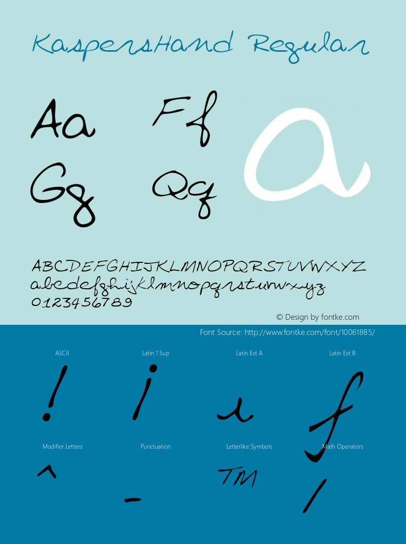 KaspersHand Regular Handwriting KeyFonts, Copyright (c)1995 SoftKey Multimedia, Inc., a subsidiary of SoftKey International, Inc. Font Sample