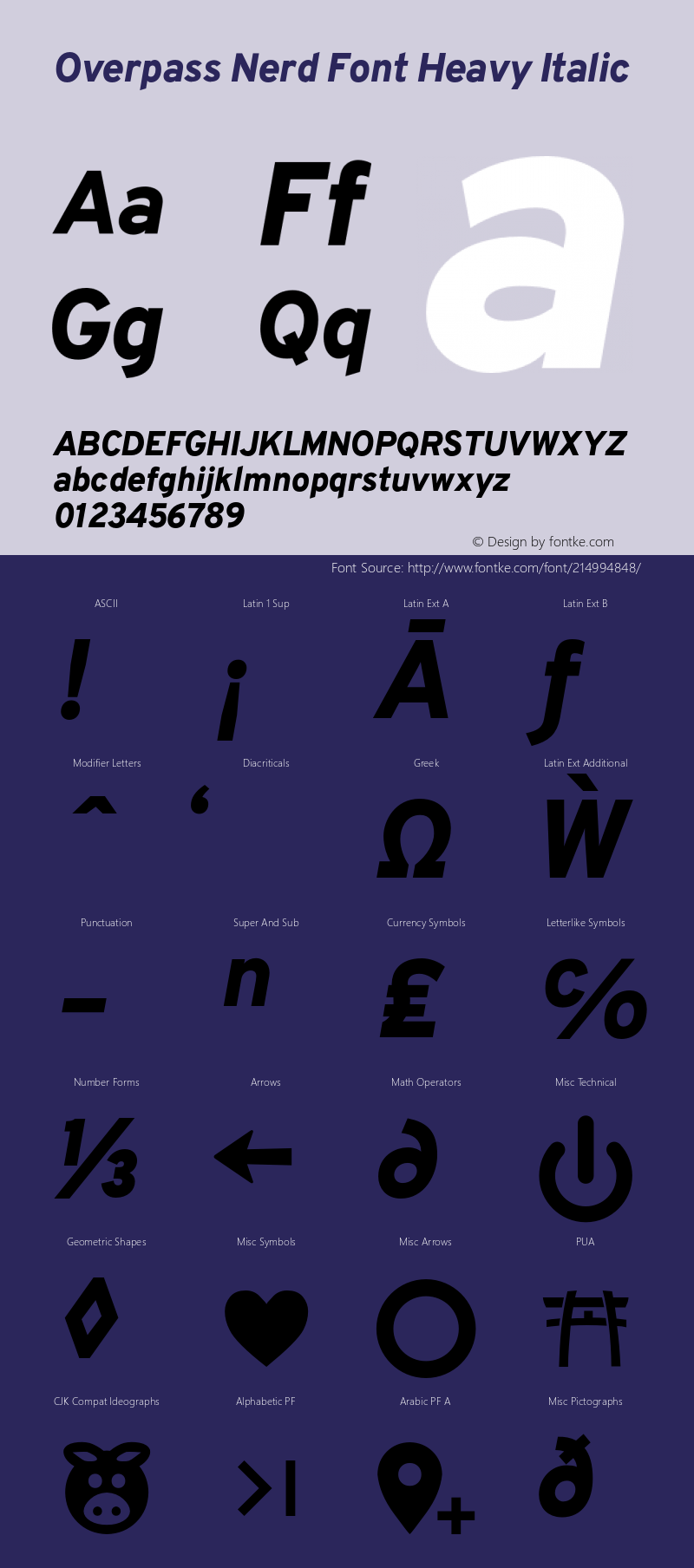 Overpass Heavy Italic Nerd Font Complete Version 003.000;Nerd Fonts 2.1.0图片样张