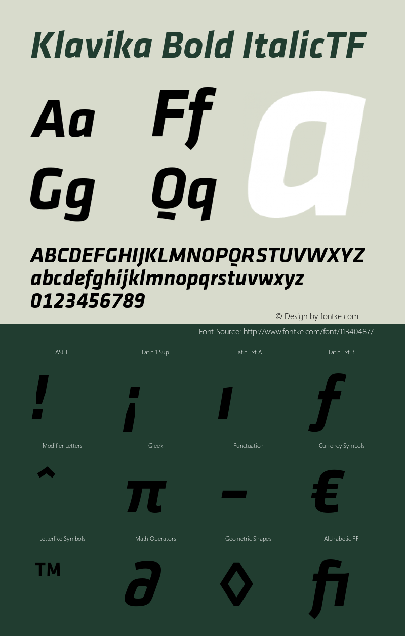 Klavika Bold ItalicTF Version 001.000 Font Sample