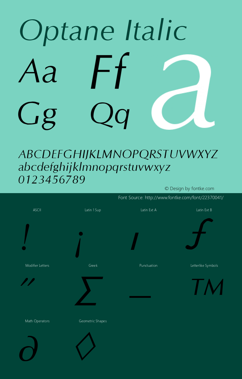 Optane Italic Altsys Fontographer 3.5  8/18/92 Font Sample
