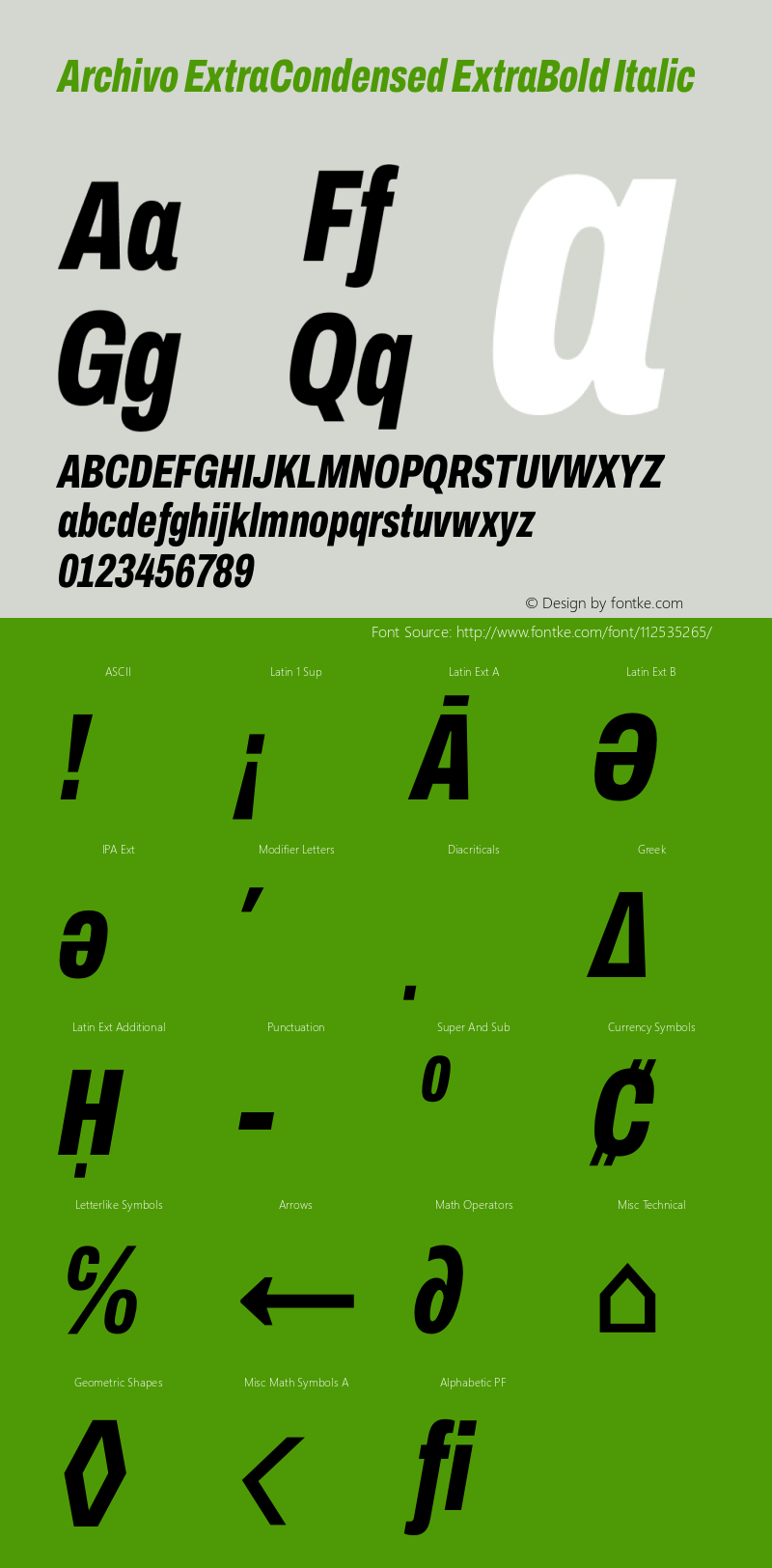 Archivo ExtraCondensed ExtraBold Italic Version 2.001 Font Sample