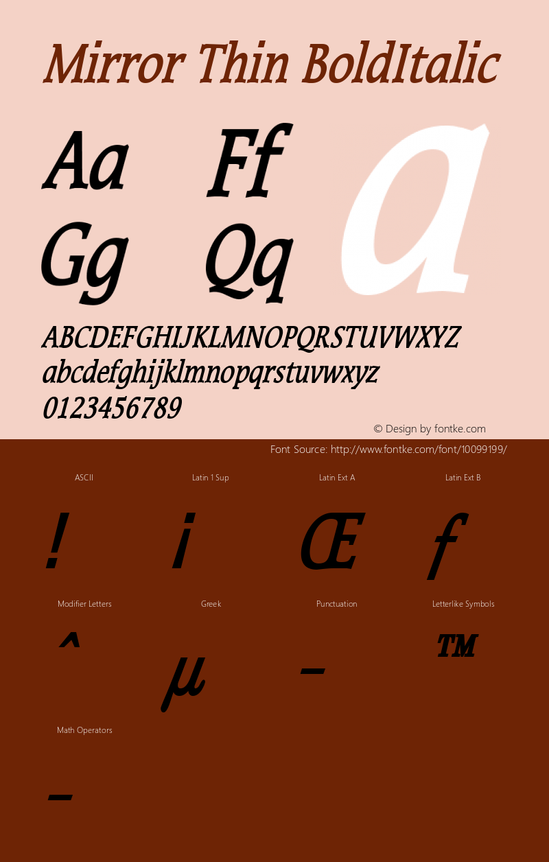 Mirror Thin BoldItalic Altsys Fontographer 4.1 1/8/95 Font Sample