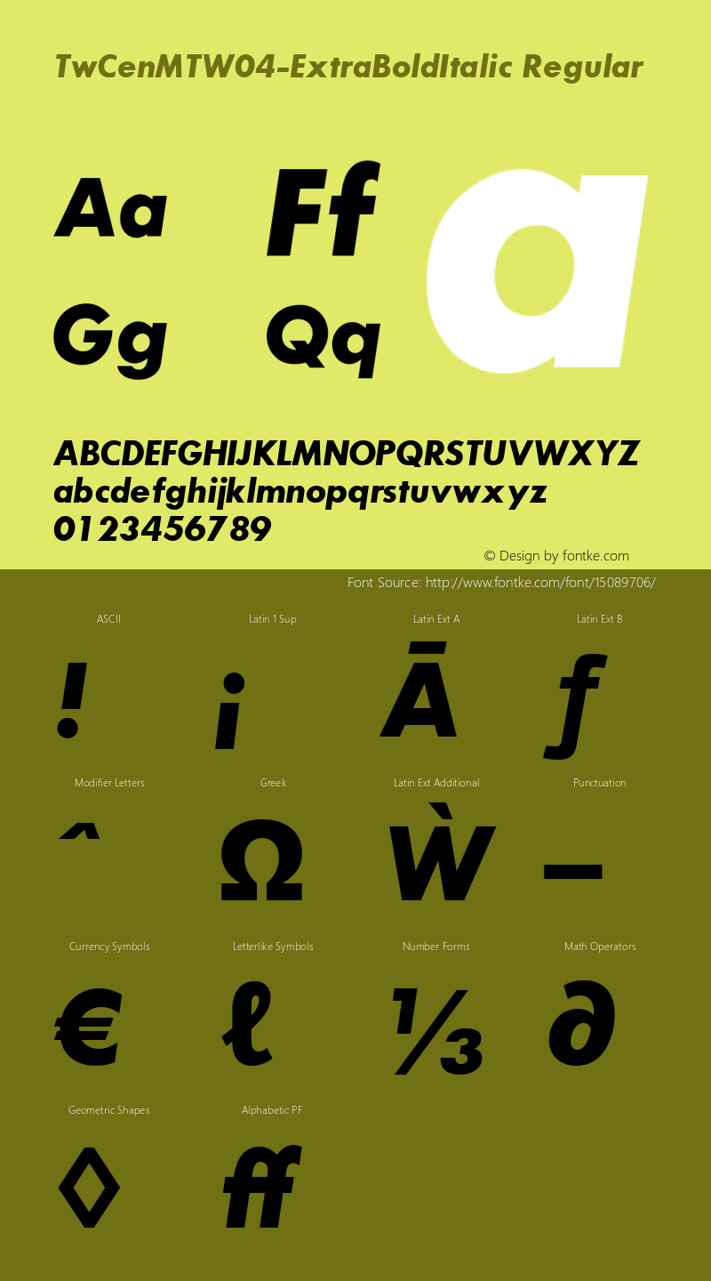 TwCenMTW04-ExtraBoldItalic Regular Version 1.00 Font Sample