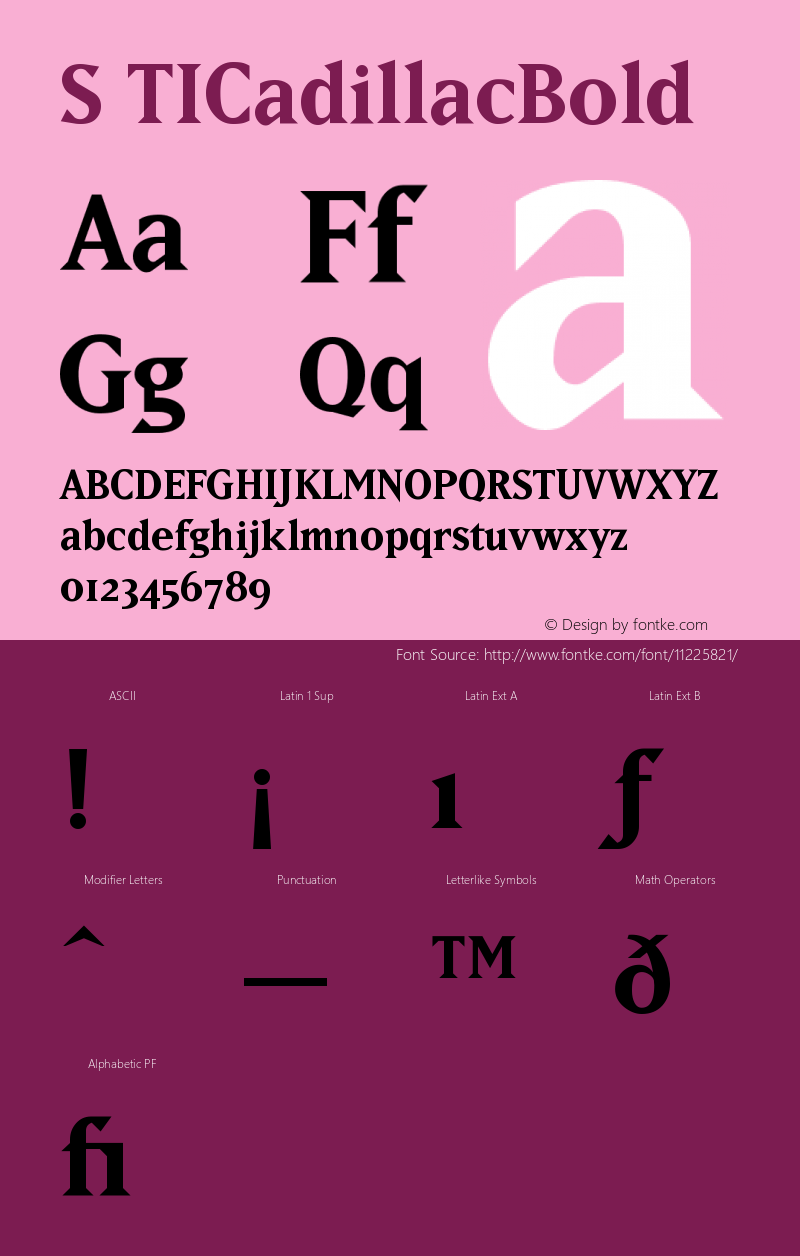 S TICadillacBold Version 001.000 Font Sample