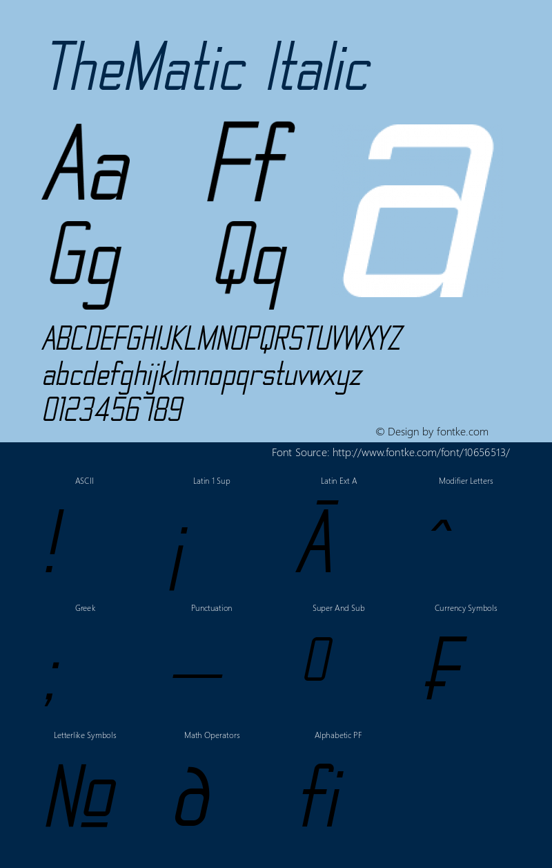 TheMatic Italic Version 1.00 February 25, 2015, initial release Font Sample