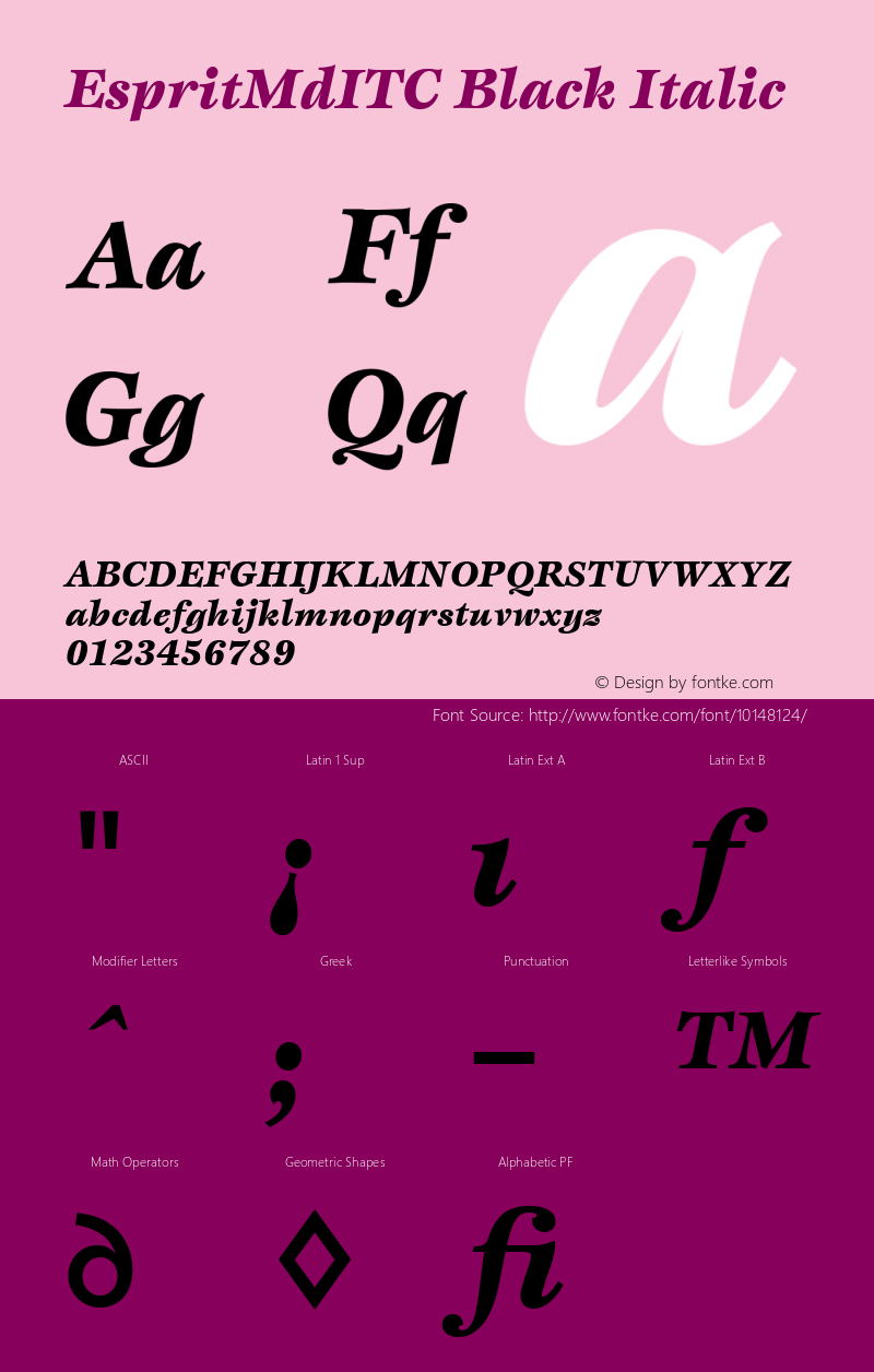 EspritMdITC Black Italic Version 001.000 Font Sample