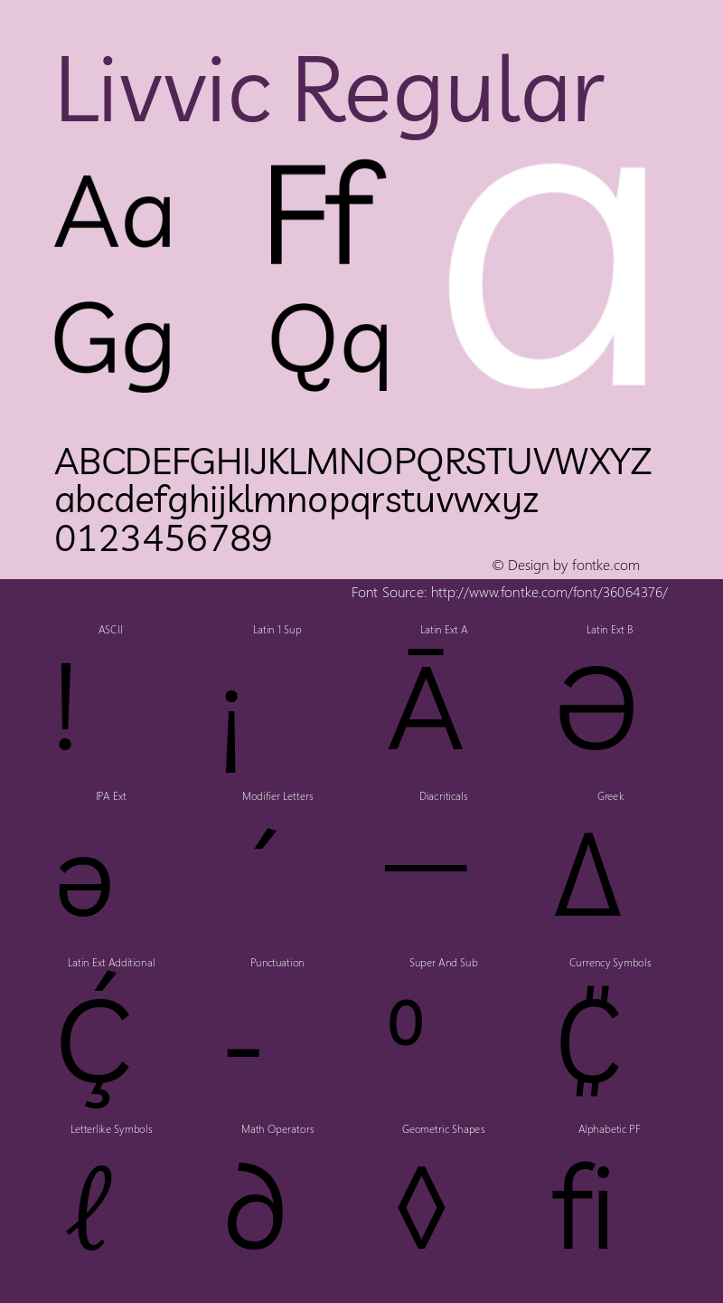 Livvic Regular Version 1.000; ttfautohint (v1.8.2) Font Sample