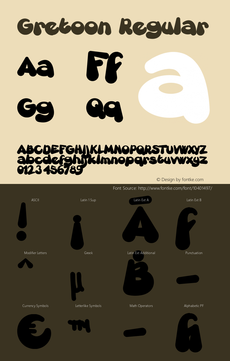 Gretoon Regular Version 001.000 Font Sample