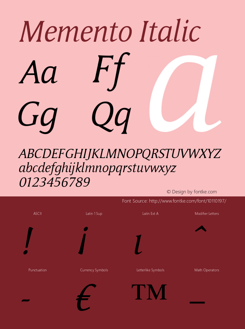 Memento Italic Macromedia Fontographer 4.1.4 01‐11‐17 Font Sample