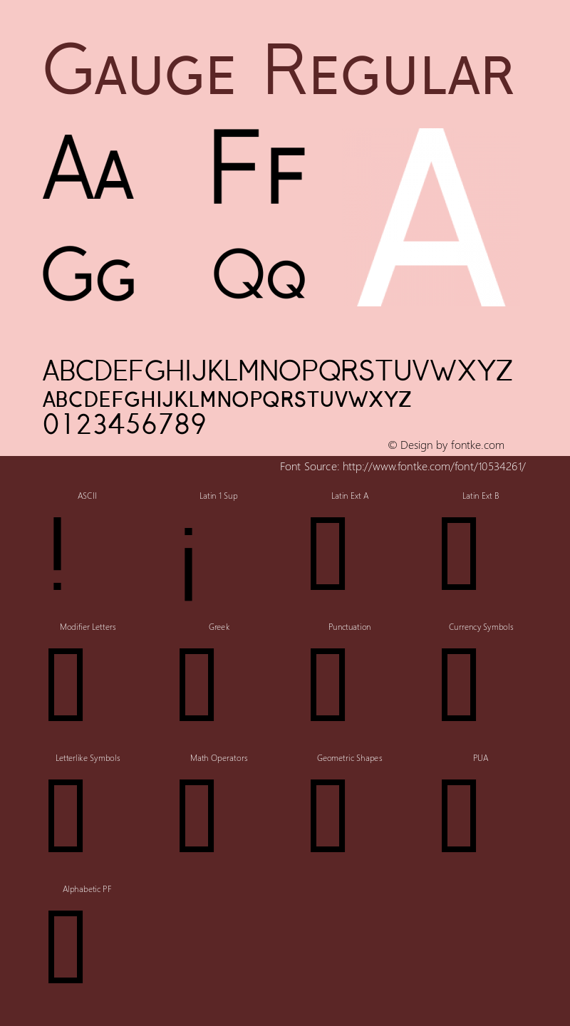 Gauge Regular Version 1.20 Font Sample