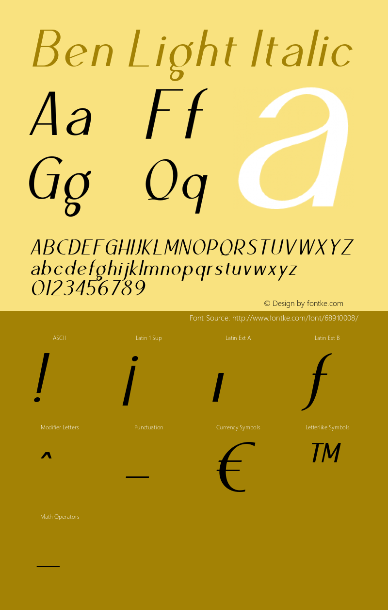 Ben Light Italic Version 1.000 Font Sample