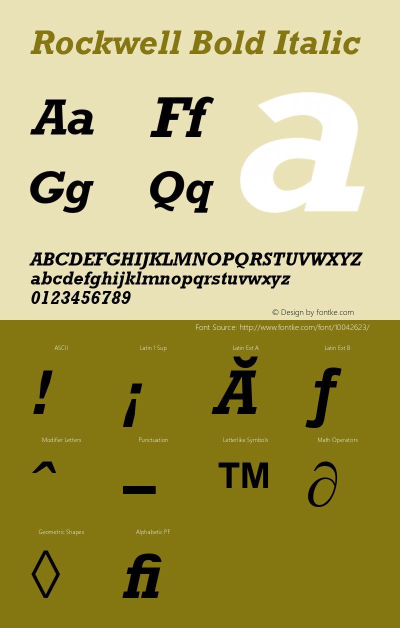 Rockwell Bold Italic Version 1.01 Font Sample