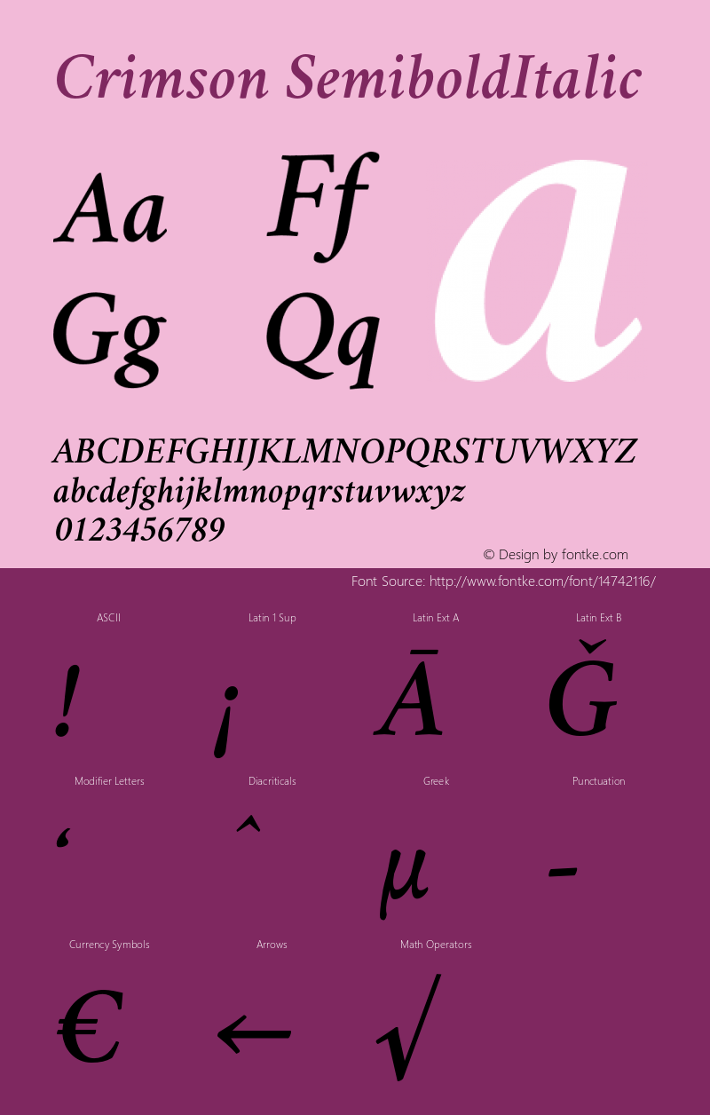 Crimson SemiboldItalic Version 0.8 Font Sample